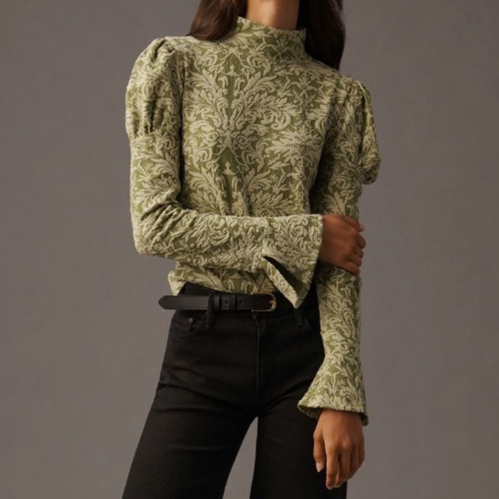 Anthropologie green floral blouse